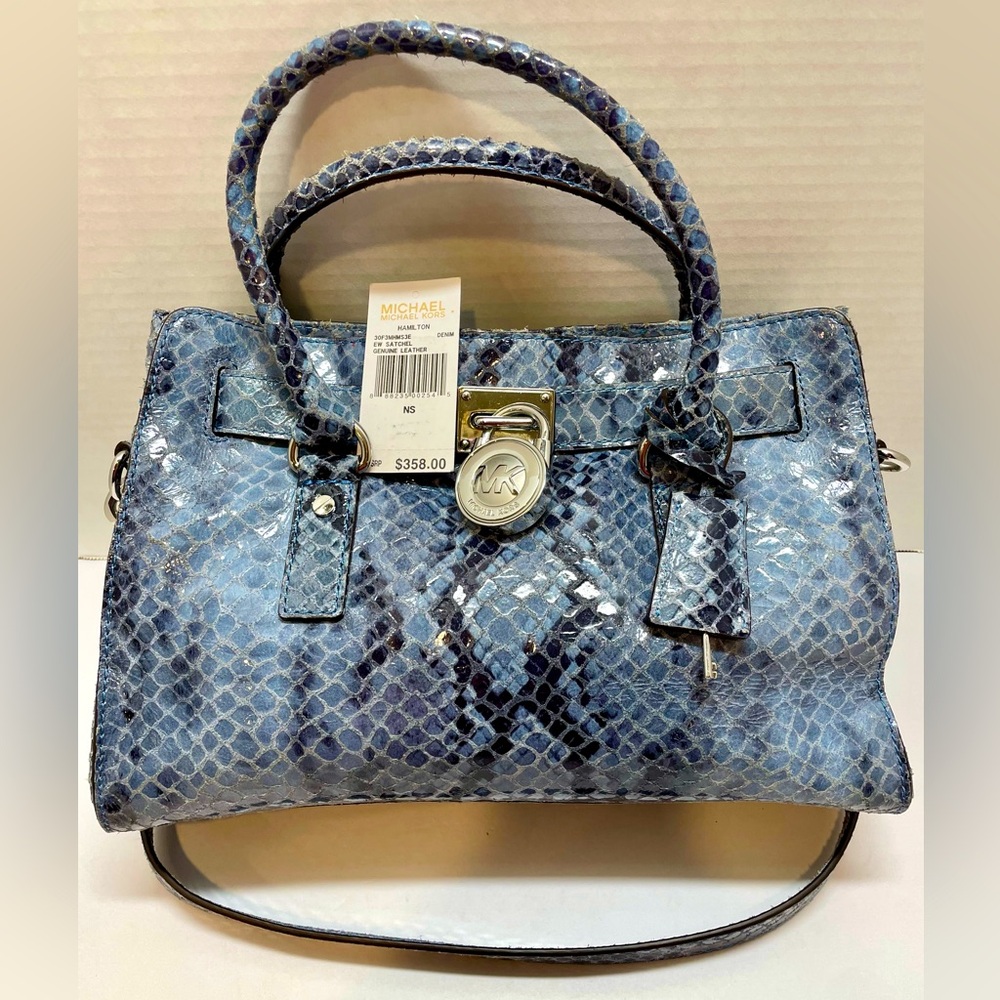 Michael Kors EUC Python Print Leather EW Satchel in Denim
